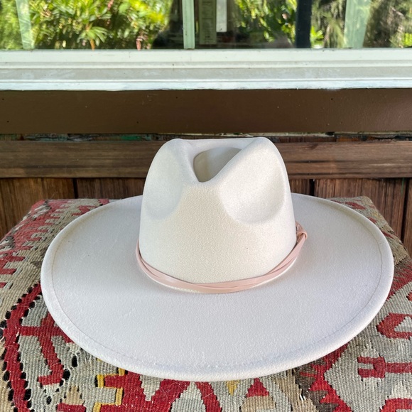 New Free People Leather Band French Vanilla Felt Hat white cowboy cowgirl wythe - Picture 4 of 6